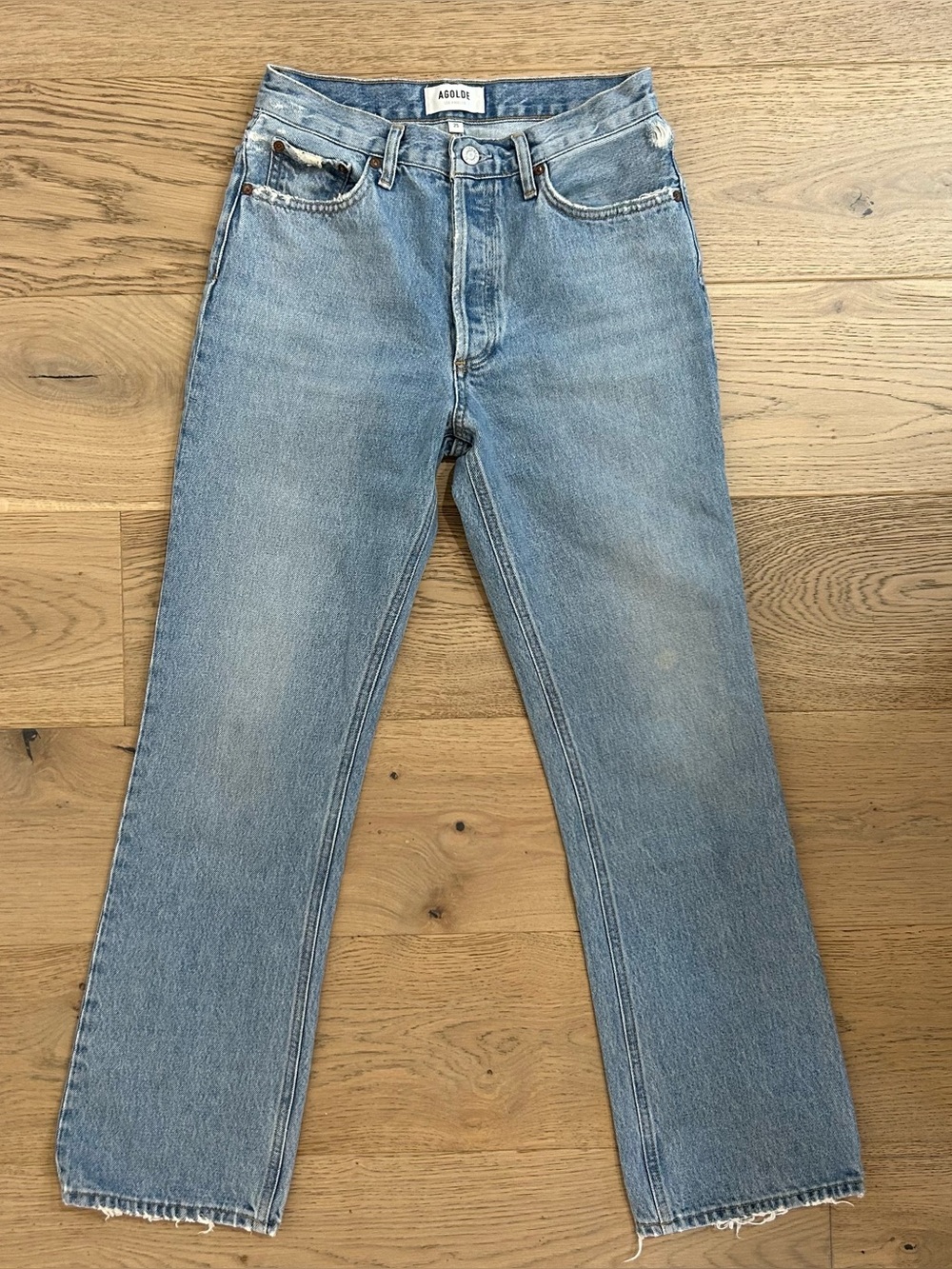 Agolde Women’s Light Blue Wash Distressed Relaxed Boot Jeans
